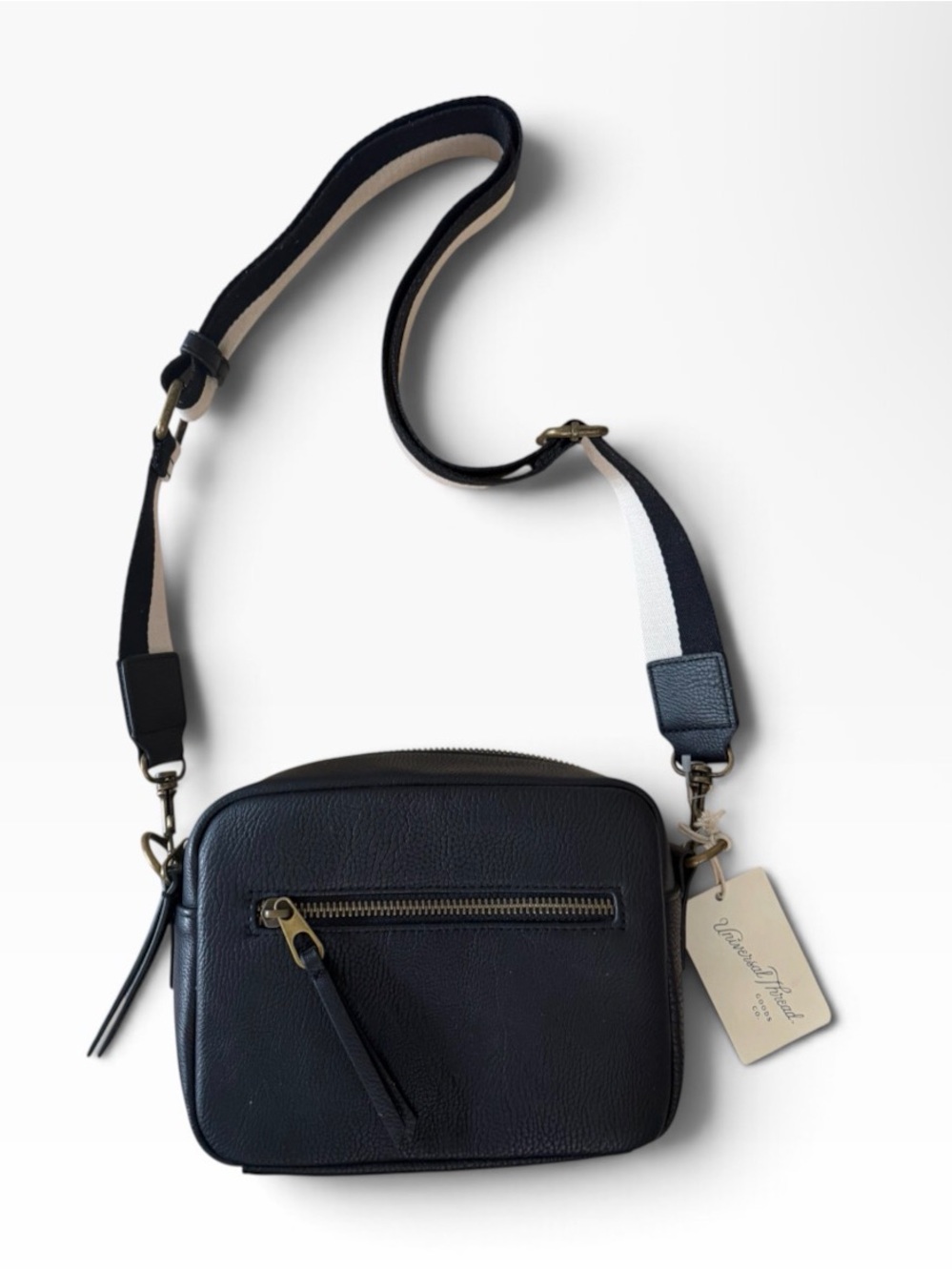 Universal Thread Navy Blue Leather Messenger Crossbody with Striped Strap
